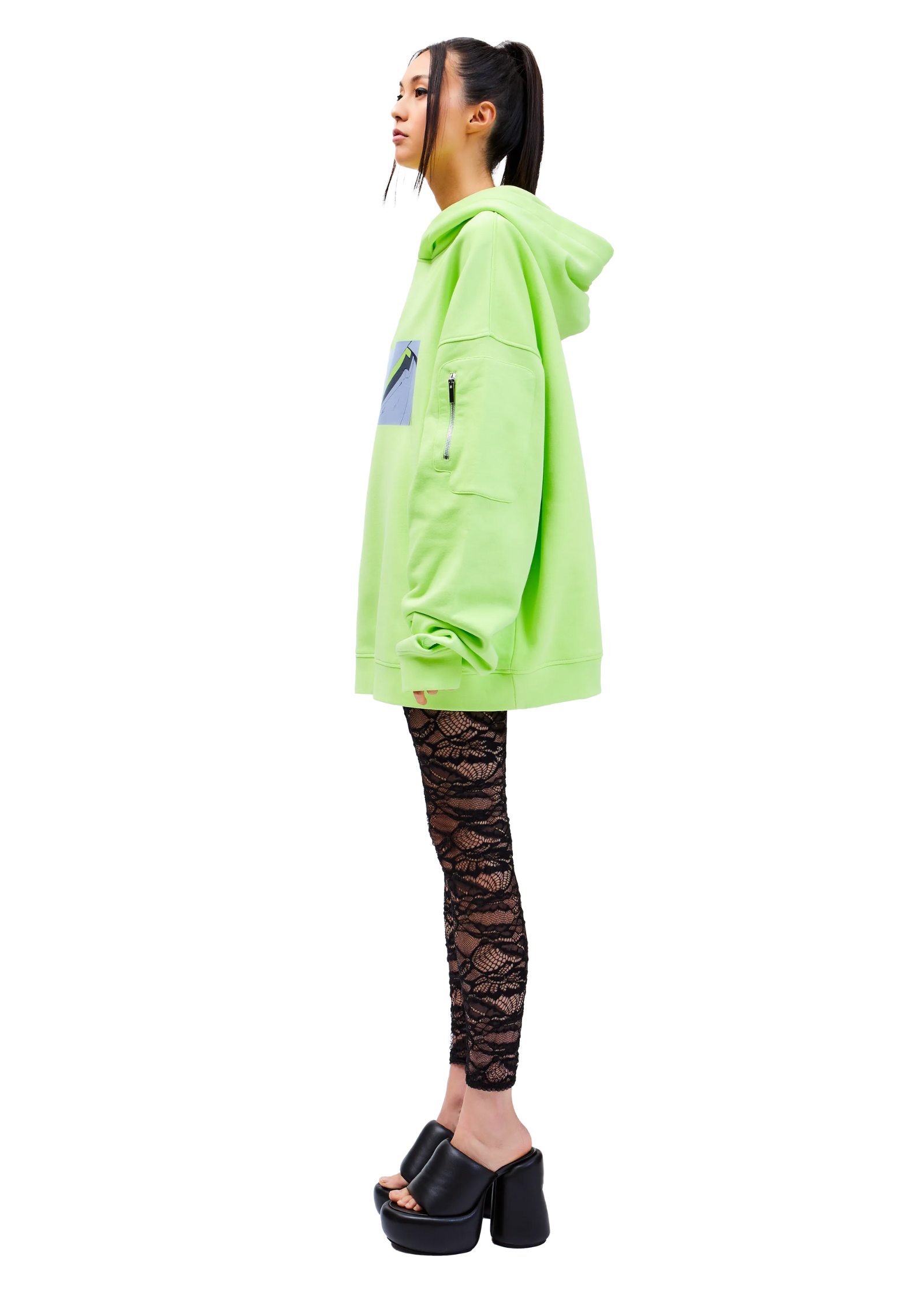 Model wears ARK/8 Anime Genji Oversize Pullover Hoodie M - Side View