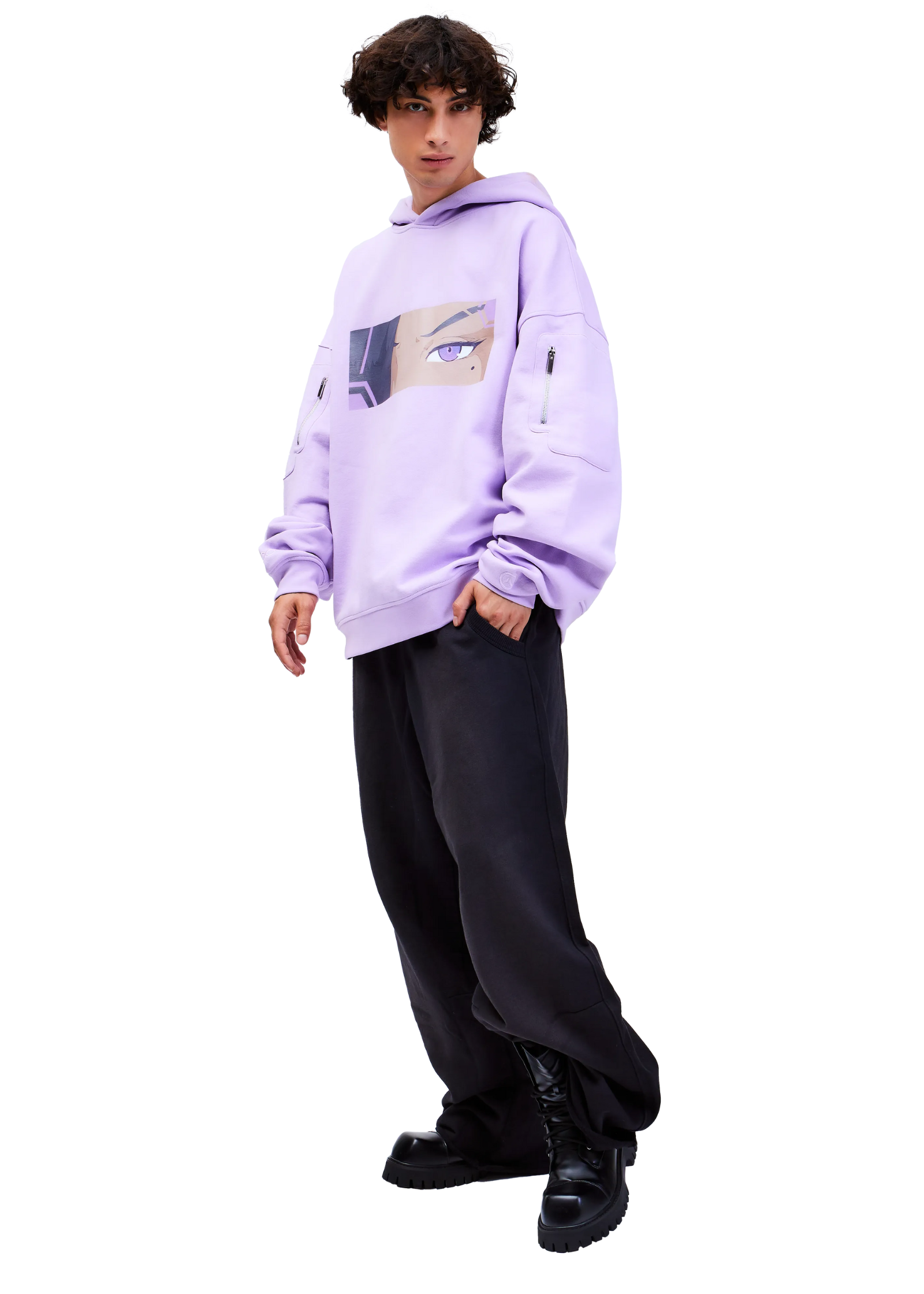 Model wears ARK/8 Anime Sombra Oversize Pullover Hoodie M - Front View